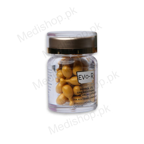 EVO-R Retinol 1% Night serum capsules skincare wrinkles aging crystolite pharmaceuticals