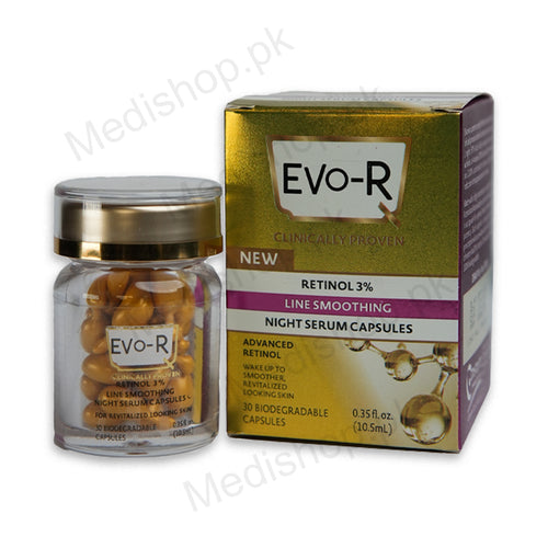 EVO-R Retinol 3% Line smoothing Night serum capsules skincare wrinkles aging crystolite pharmaceuticals