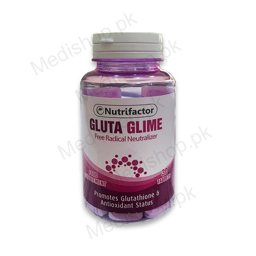 Gluta glime tablets free radical neutralizer promotes glutathione antioxidant food supplements nutrifactor skincare whitening aging