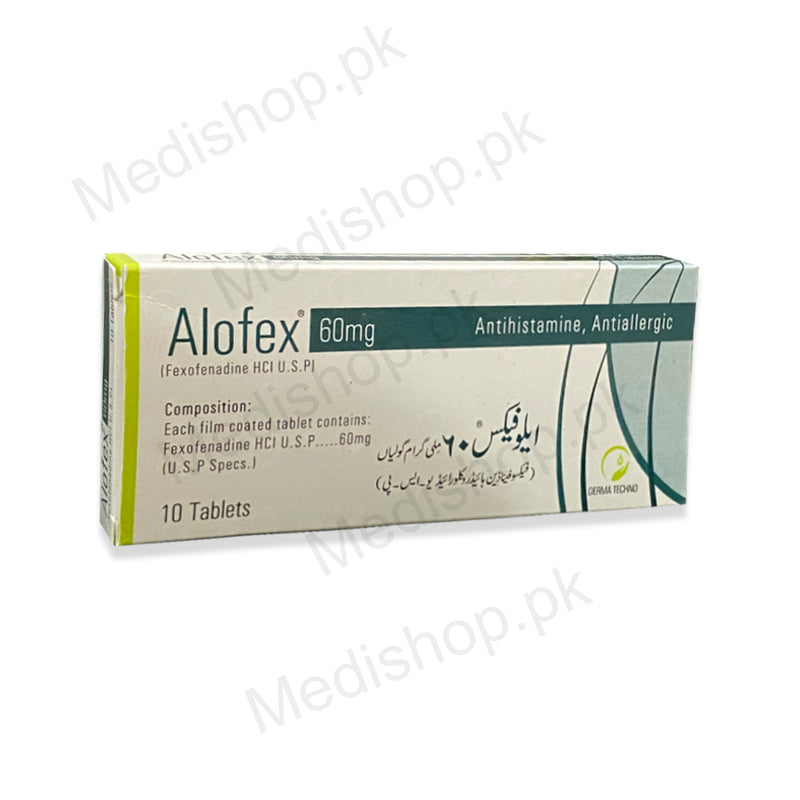 Alofex Tablets 60mg fexofenadine antihistamine antiallergic derma techno pakistan
