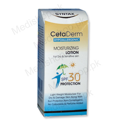 Cetaderm moiturizing SPF 30 sunblock sun protection sytax pharma hypoallergenic