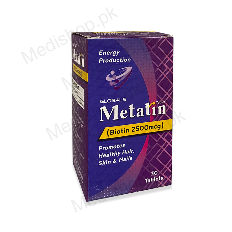     Melatin biotin 2500mcg for healthy hair skin nails tablets global laboratories