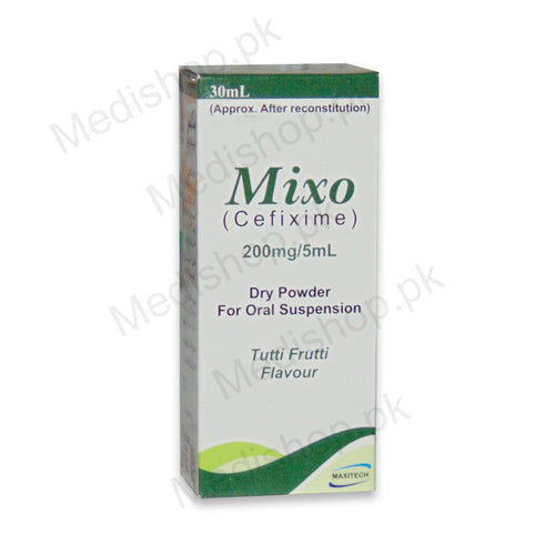    Mixo Syrup cefixime 200mg/5ml oral suspention tutti frutti flavour maxitech pharma