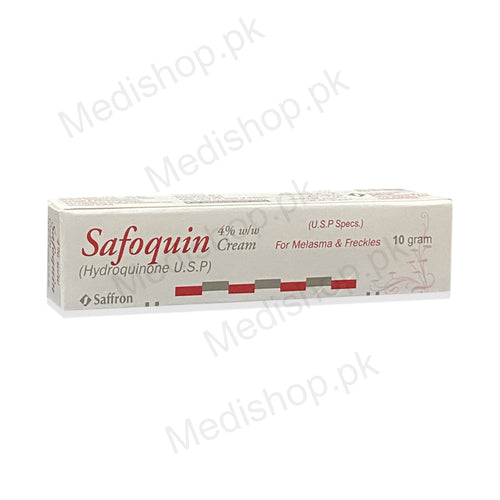 Safoquin 4% cream hydroquinone saffron pharmaceuticals melasma freckles 10gram