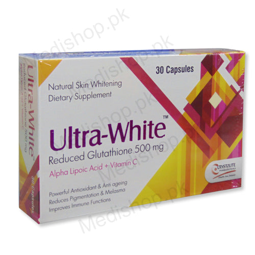 Ultra-White Capsules Glutathione 500mg Alpha lipoic acid+vitamin c skin Whitening Pigmentation Melasma Ageing crystolite pharma