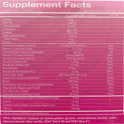Vivioptal Women multivitamins multimineral supplements softgel capsules captek usa nature line CoQ10 Omega3 Ingredients