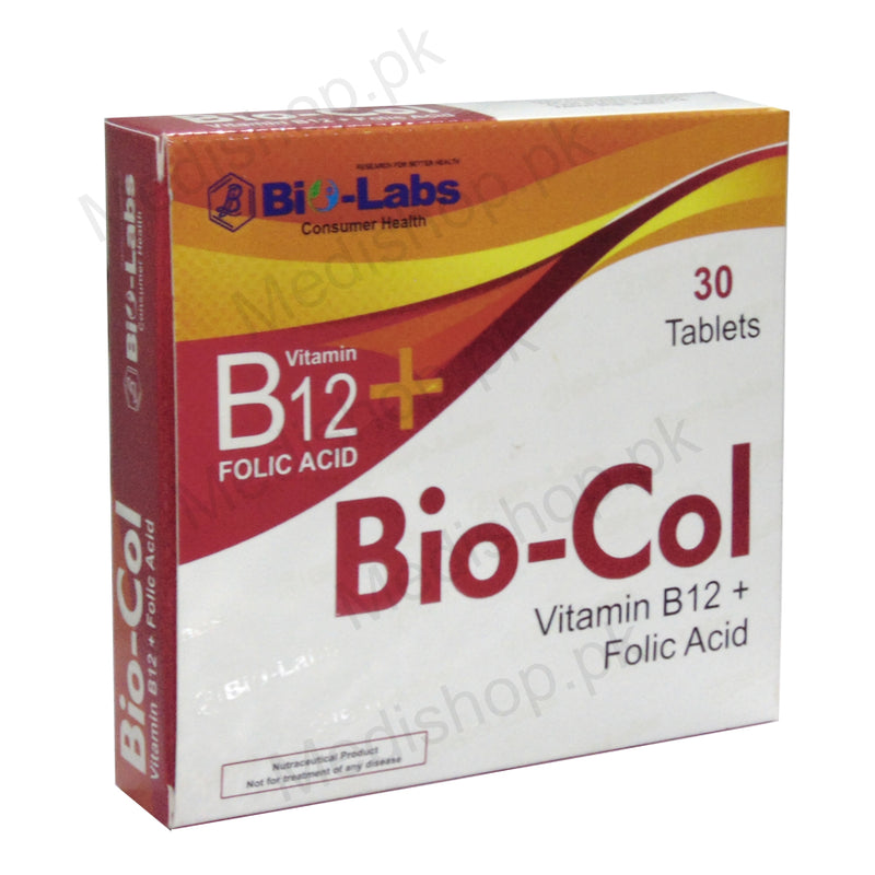     bio col vitamin b12 folic acid tablet bio labs