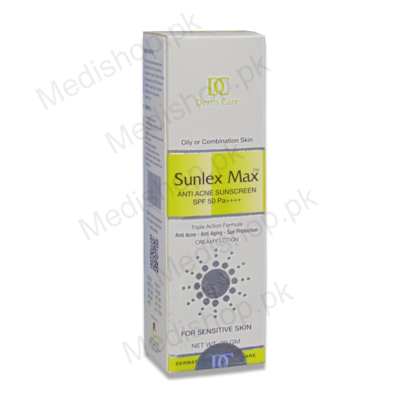 sunlex max anti acne sunscreen spf50 derm care pharma
